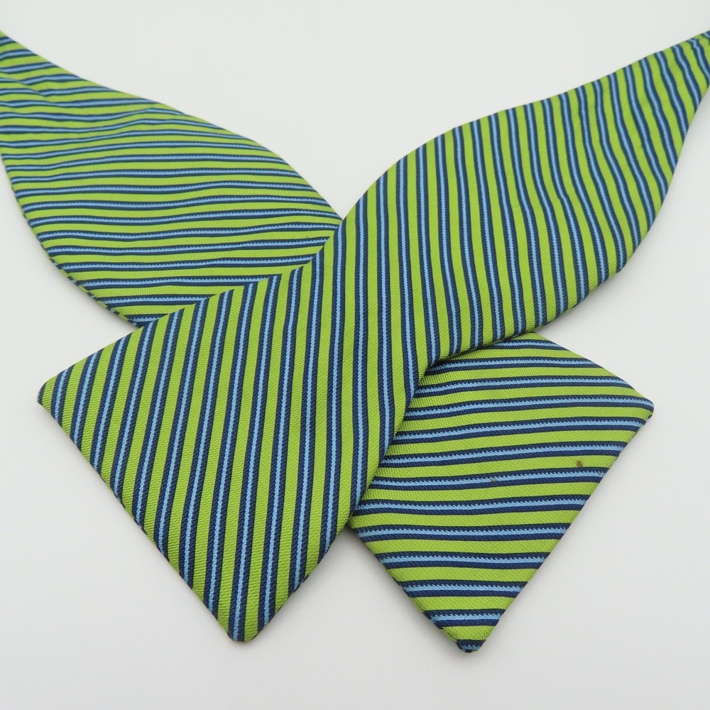 Beau Ties Silk Bow Tie Green Blue Striped 2.5" Wide USA